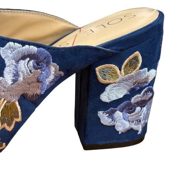Sole Society Luella Womens Navy Blue Embroidered Floral Cross Sandals Heels 7.5 - Picture 4 of 16